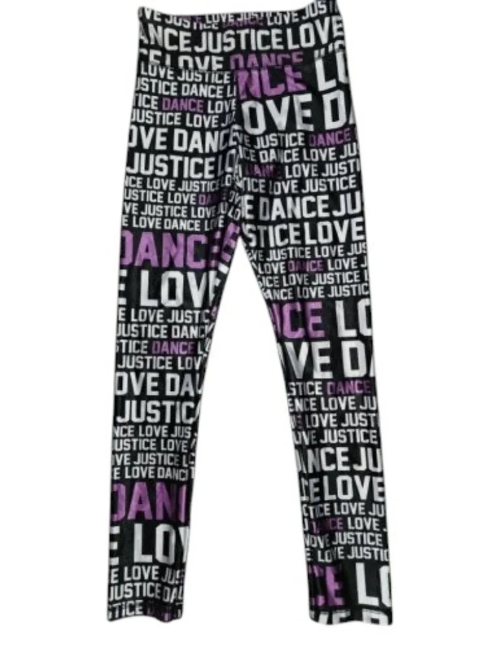 JUSTICE Black Dance Love Print Full Length Dri Fit Leggings Girls Size 10